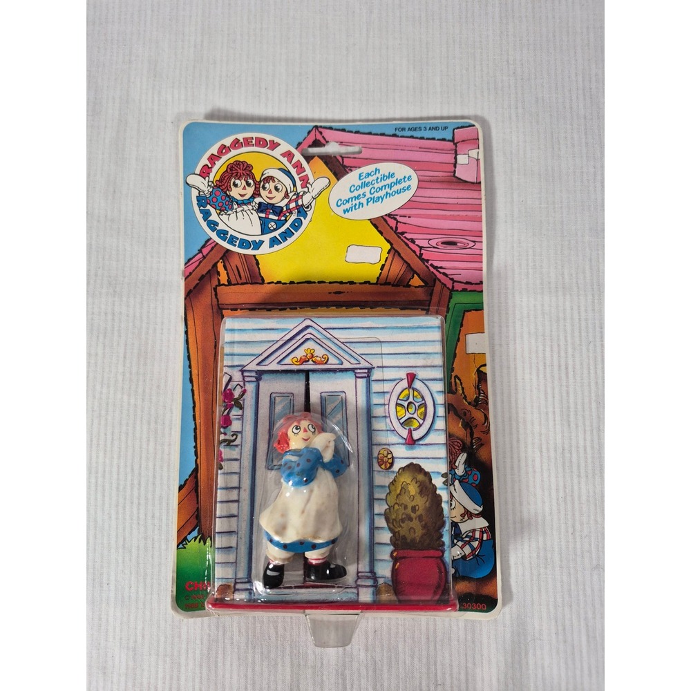 Vintage Raggedy Ann Miniature Collectible Figurine with Playhouse 1980s New NIP